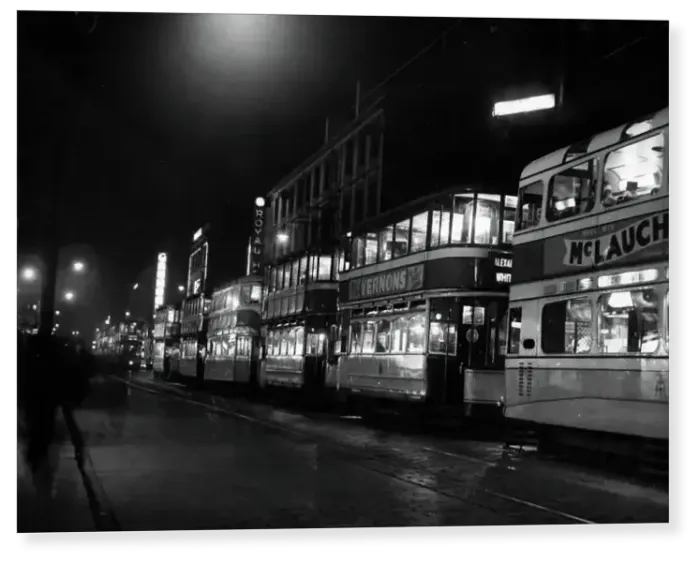 Print : Tram hold up in Sauchiehall Street, Glasgow 1955 Print : Tram hold up in Sauchiehall Street, Glasgow 1955
