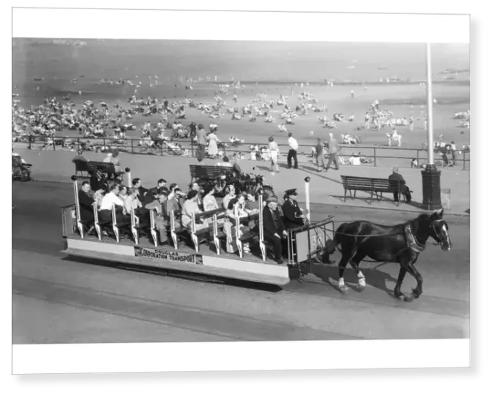 Print : The sea front on Douglas, Isle of Man, showing the horse drawn tram 1953
