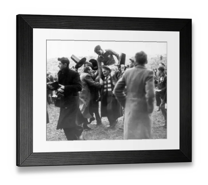 Framed Print : Wales rugby fans chairing the Welsh full back Terry Davis from the pitch after a 5 nations match 1953 Framed Print : Wales rugby fans chairing the Welsh full back Terry Davis from the pitch after a 5 nations match 1953