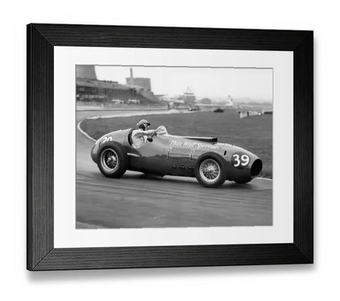Framed Print : Peter Collins at the wheel of a Ferrari during practice at the Aintree Motor Racing circuit 1958