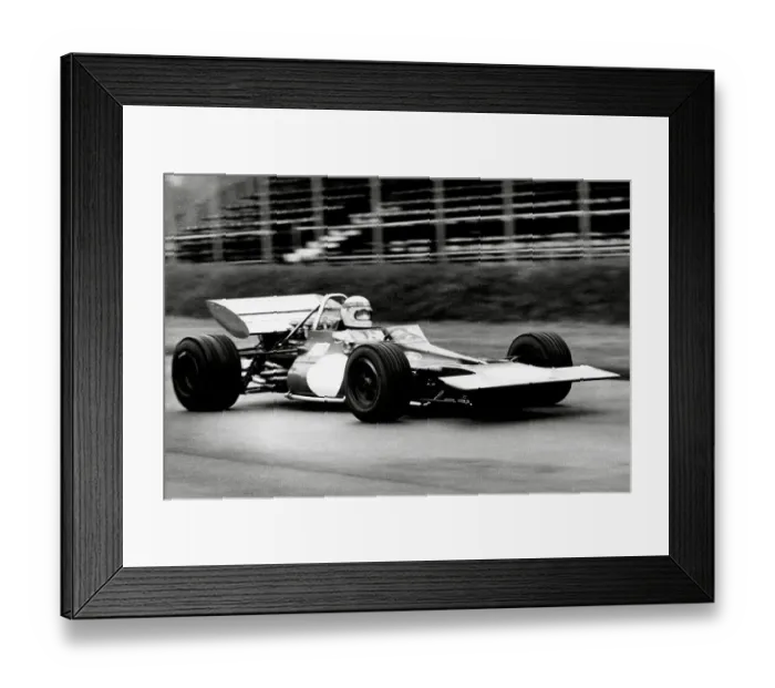 Framed Print : Jackie Stewart in his Tyrrell -Ford racing car at Oulton Park