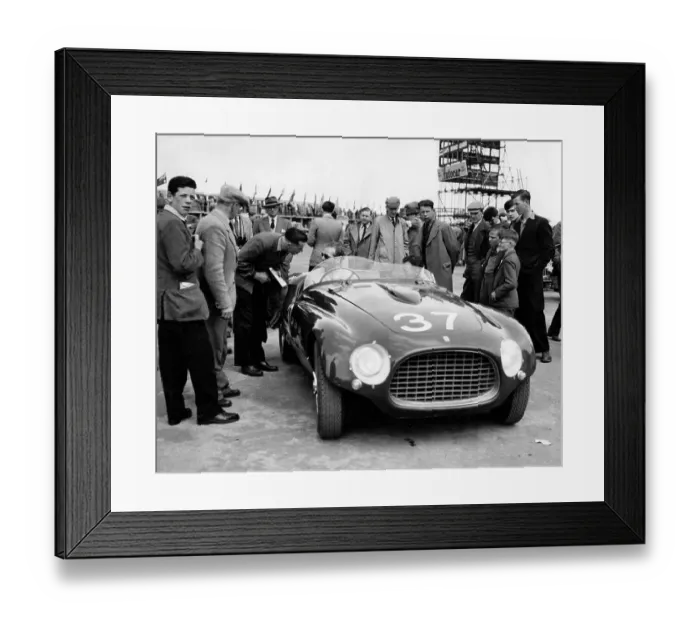 Framed Print : Spectators look at the Ferrari of T.L.H. Cole in the Production Sports Car Race at Silverstone 1953 Framed Print : Spectators look at the Ferrari of T.L.H. Cole in the Production Sports Car Race at Silverstone 1953