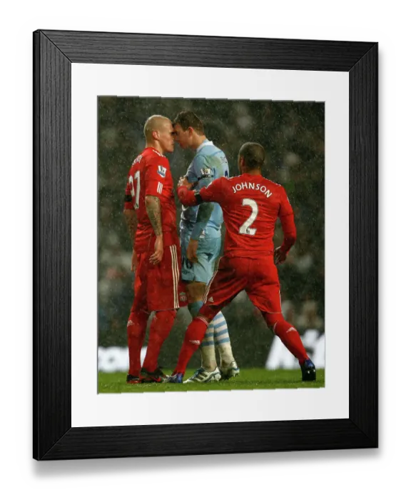 Framed Print : Manchester City v Liverpool. Dzeko clashes with Skrtel Framed Print : Manchester City v Liverpool. Dzeko clashes with Skrtel