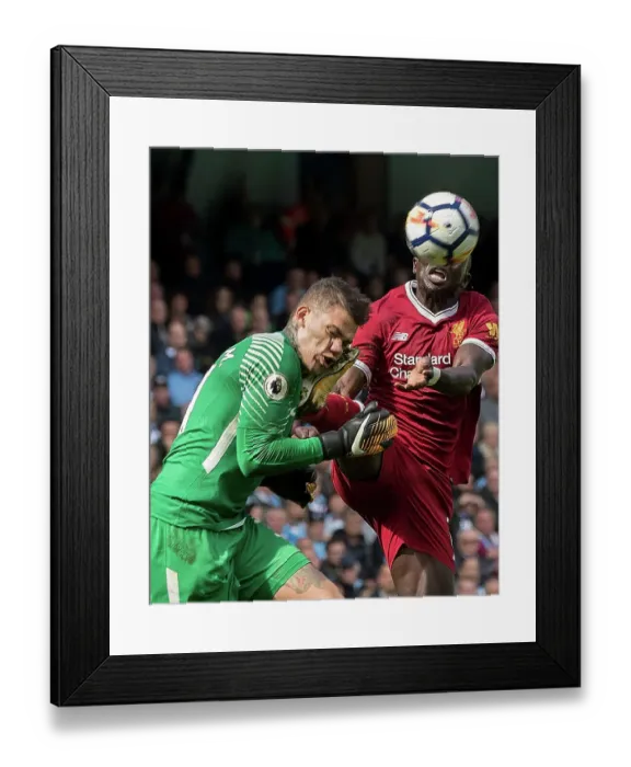 Framed Print : Manchester City goalkeeper Ederson clashes with Liverpool's Sadio Mane Framed Print : Manchester City goalkeeper Ederson clashes with Liverpool's Sadio Mane