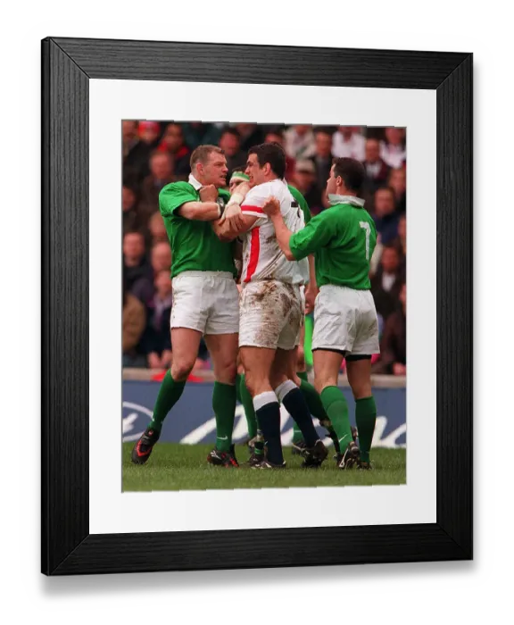 Framed Print : Martin Johnson and Victor Costello head to head England V Ireland Five Nations 1998 Framed Print : Martin Johnson and Victor Costello head to head England V Ireland Five Nations 1998