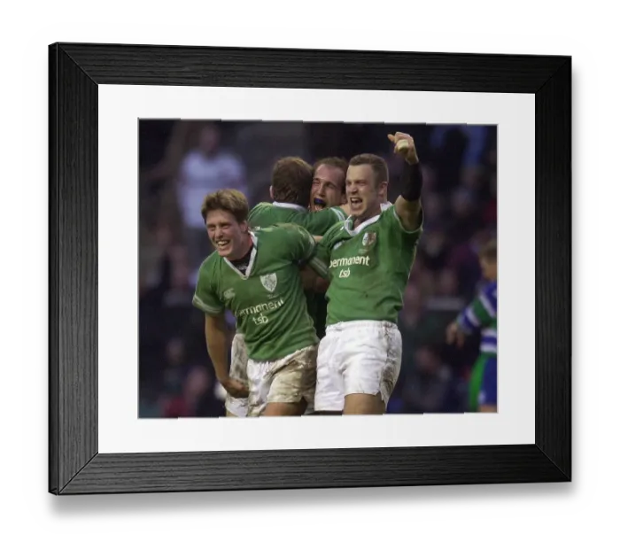 Framed Print : Ireland's Ronan O'Gara (left) and Kevin Maggscelebrate beating England Framed Print : Ireland's Ronan O'Gara (left) and Kevin Maggscelebrate beating England
