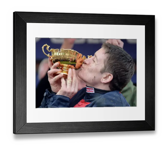Framed Print : Barry Geraghty winning the Cheltenham Gold cup on Bobs Worth Framed Print : Barry Geraghty winning the Cheltenham Gold cup on Bobs Worth