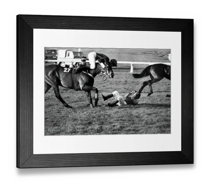Framed Print : Prince Charles falling from a horse at Cheltenham, 1981 Framed Print : Prince Charles falling from a horse at Cheltenham, 1981