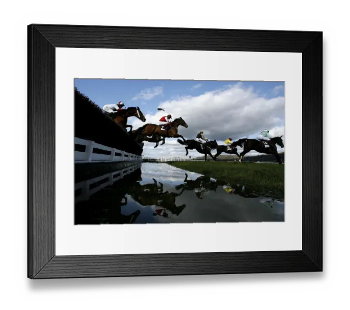 Framed Print : My Way de Solzen with jockey Robert Thornton clears the water jump Framed Print : My Way de Solzen with jockey Robert Thornton clears the water jump