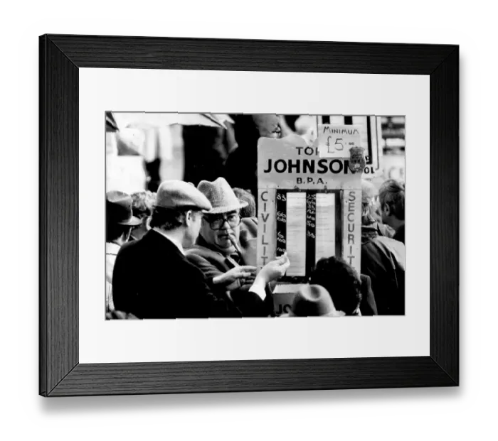 Framed Print : Bookmaker at Cheltenham Festival Framed Print : Bookmaker at Cheltenham Festival