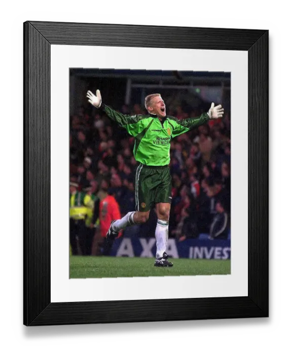 Framed Print : Peter Schmeichel celebrates after saving penalty Framed Print : Peter Schmeichel celebrates after saving penalty