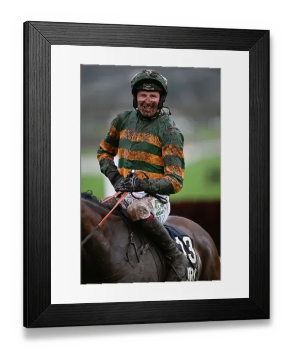 Framed Print : Declan Lavery, who rode A Wave Of The Sea in the Amateur Jockeys Handicap Chase, was left covered in mud after the race Cheltenham Festival week Framed Print : Declan Lavery, who rode A Wave Of The Sea in the Amateur Jockeys Handicap Chase, was left covered in mud after the race Cheltenham Festival week
