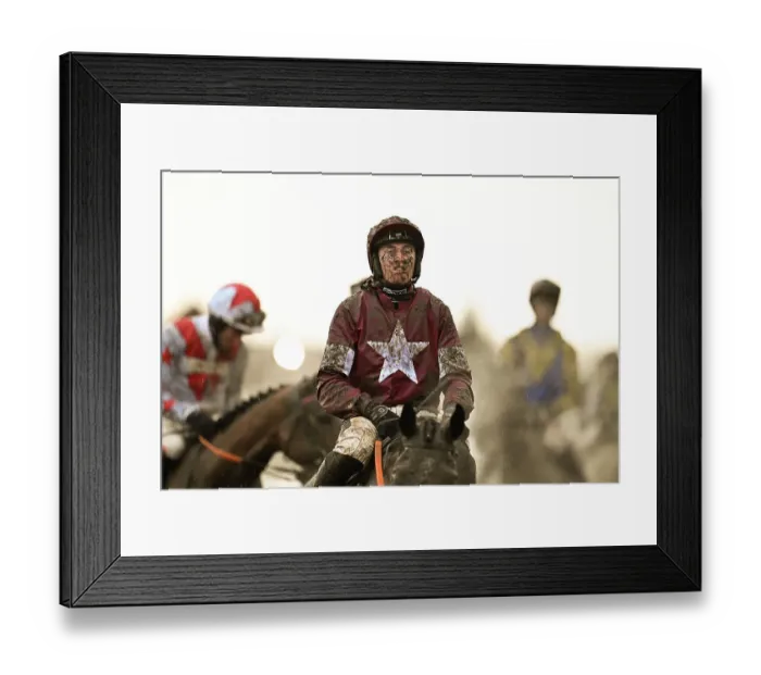 Framed Print : Harry Swan in the muddy last race on the Thursday evening in the last light of the day Cheltenham Festival week Framed Print : Harry Swan in the muddy last race on the Thursday evening in the last light of the day Cheltenham Festival week