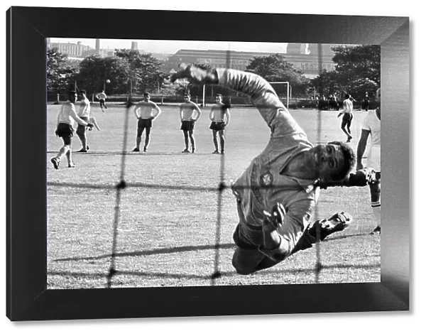 Brazil training pre World Cup 1966 Pele shoots goalkeeper Manga misses