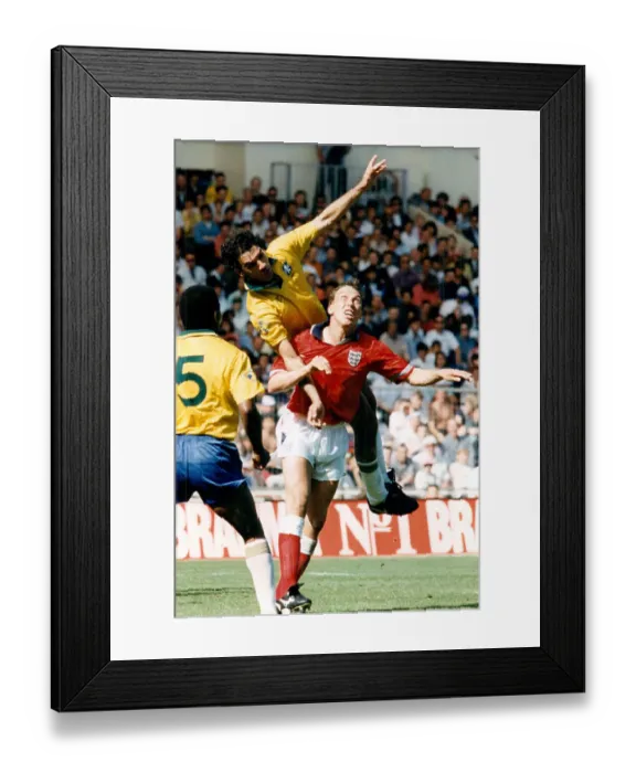 Framed Print : England's David Platt under pressure from Brazil's Ricardo II