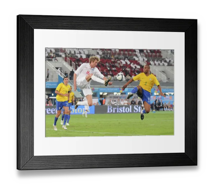 Framed Print : Peter Crouch and Maicon Douglas Sisenando England V Brazil in Doha Qatar
