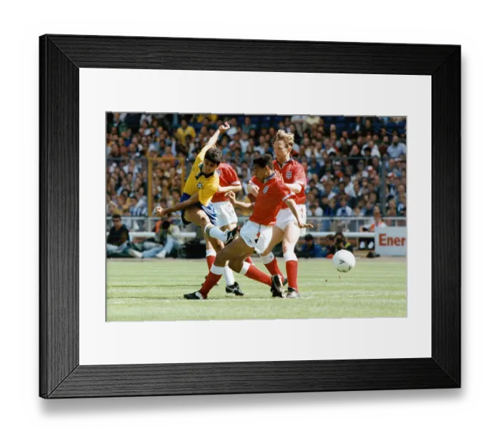 Framed Print : Des Walker (front right) in action England v Brazil 1-1 1992 Framed Print : Des Walker (front right) in action England v Brazil 1-1 1992