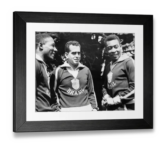 Framed Print : Brazil's footballers Santos, Zito and Pele take a walk in the sunshine at their Surrey Hotel 1966 Framed Print : Brazil's footballers Santos, Zito and Pele take a walk in the sunshine at their Surrey Hotel 1966