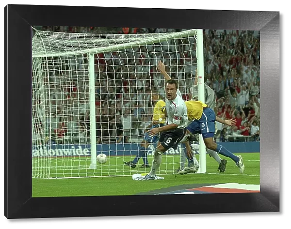 England's John Terry scores and celebrates England v Brazil 1-1 at Wembley Stadium 2007
