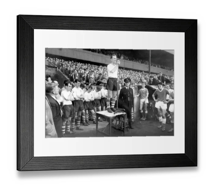 Framed Print : Preston North End and England footballer Tom Finney makes a speech to the crowd after playing his last game for Preston Framed Print : Preston North End and England footballer Tom Finney makes a speech to the crowd after playing his last game for Preston