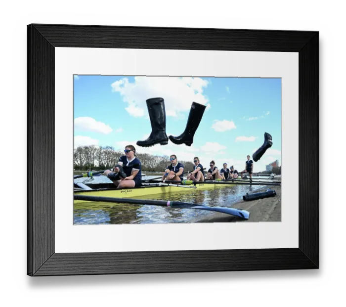 Framed Print : 2024 Boat Race Crew throwing their boots ashore