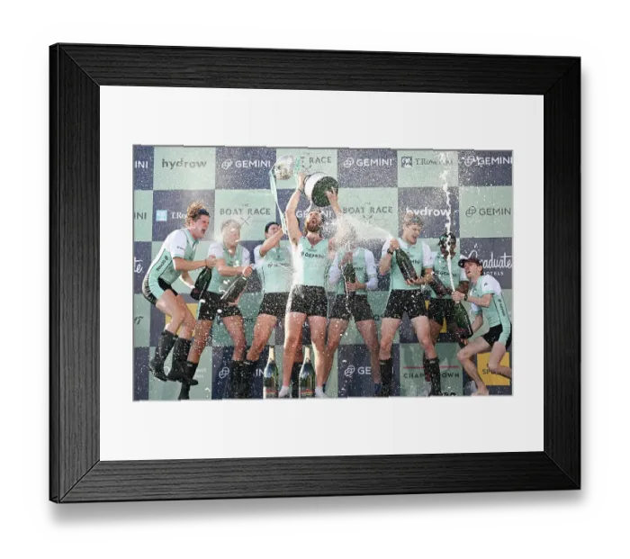 Framed Print : 2024 Boat Race Victorious Cambridge mens team Framed Print : 2024 Boat Race Victorious Cambridge mens team