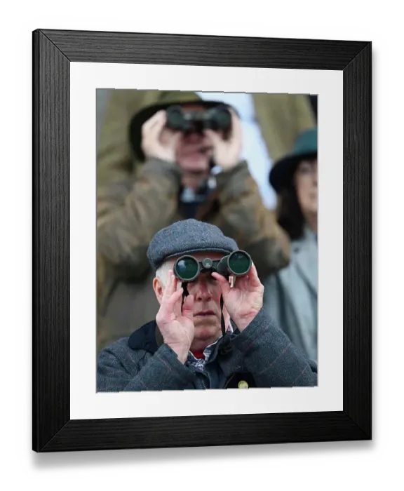 Framed Print : Race goers with binoculars Grand National Festival at Aintree Framed Print : Race goers with binoculars Grand National Festival at Aintree