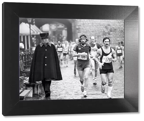 Runners taking part in the 1981 London Marathon - at Tower Bridge