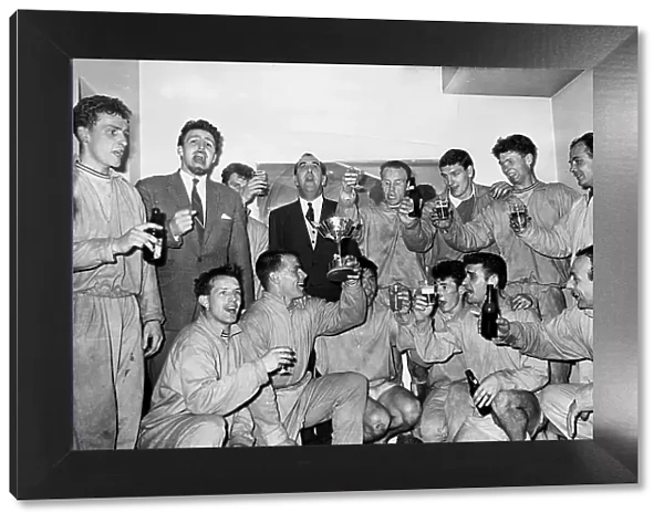 Jimmy Hill celebrates with Coventry City players including Gerge Curtis