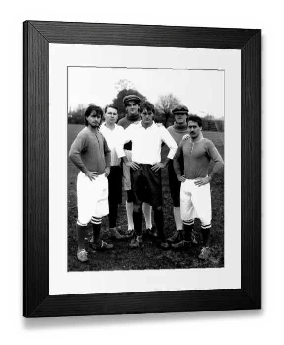 Framed Print : Arsenal footballer Charlie Nicholas with Tottenham Hotspur players in 1909 style football kits for the 100th fixture between the clubs 1987 Framed Print : Arsenal footballer Charlie Nicholas with Tottenham Hotspur players in 1909 style football kits for the 100th fixture between the clubs 1987
