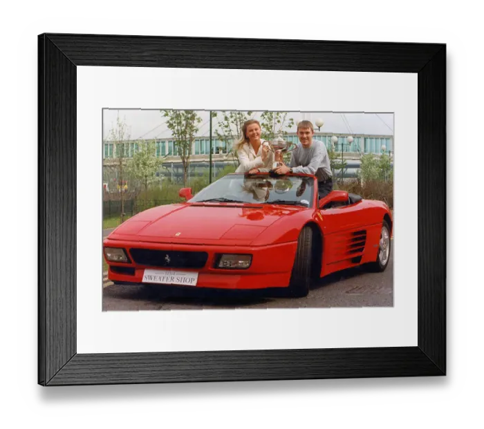 Framed Print : Stephen Hendry and fiancee Mandy in his Ferrari 348 Spider Framed Print : Stephen Hendry and fiancee Mandy in his Ferrari 348 Spider