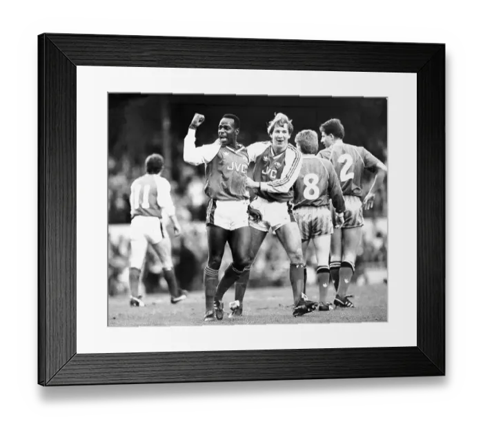 Framed Print : Michael Thomas (left) and Paul Merson celebrate Arsenal's first goal against United Framed Print : Michael Thomas (left) and Paul Merson celebrate Arsenal's first goal against United