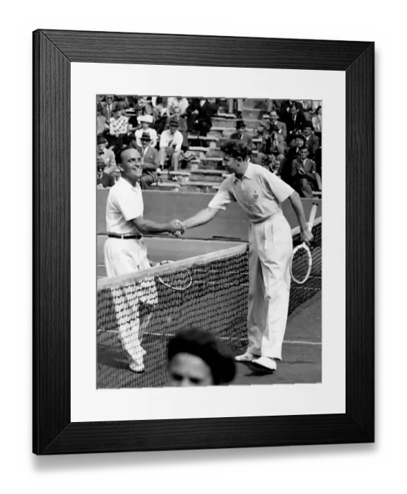 Framed Print : American Tennis Player Donald Budge (Right) with Antoine Gentien at Roland Garros in Paris