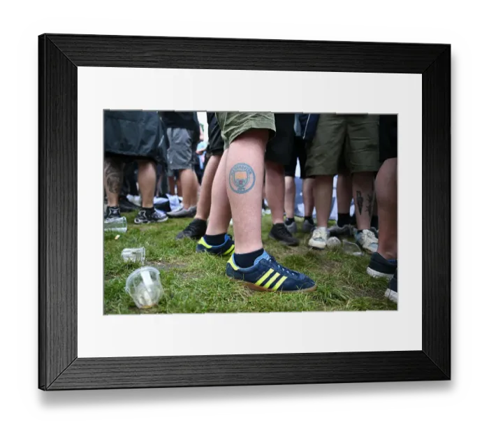 Framed Print : Manchester City v Manchester United. Man City fans Framed Print : Manchester City v Manchester United. Man City fans