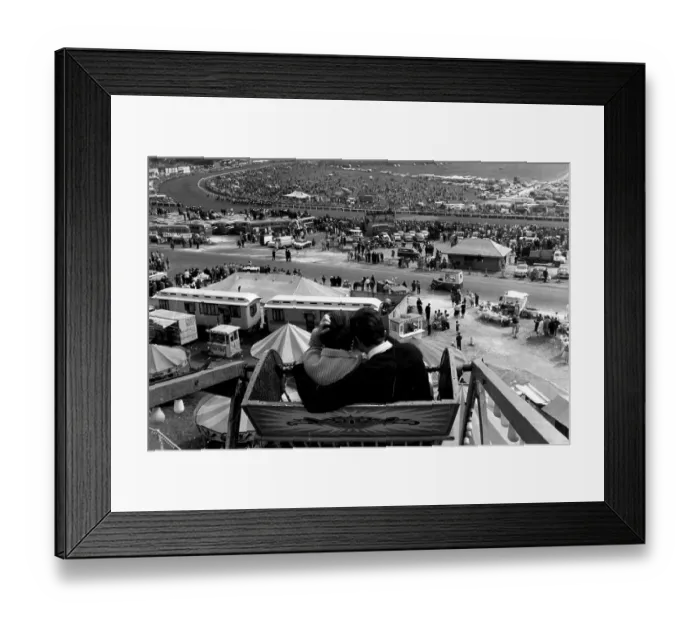 Framed Print : Epsom Derby 1961 from the Ferris wheel. Horses round Tattenham Corner Framed Print : Epsom Derby 1961 from the Ferris wheel. Horses round Tattenham Corner