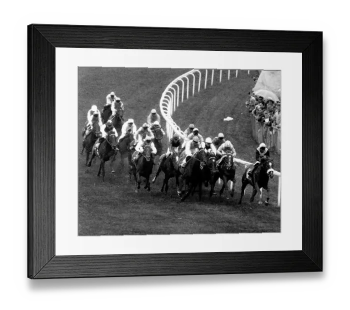 Framed Print : Horses in action at Tattenham Corner, during 1990 Epsom Derby