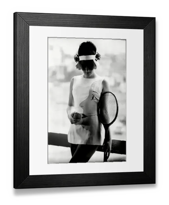 Framed Print : Teddy Tinling tennis fashion. Visor and pop art dress. 1967 Framed Print : Teddy Tinling tennis fashion. Visor and pop art dress. 1967