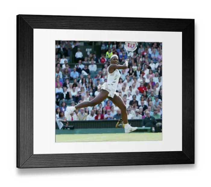 Framed Print : Defending champion Serena Williams in the semi-final of the Ladies Singles tournament of The Lawn Tennis Championships at Wimbledon 2004 Framed Print : Defending champion Serena Williams in the semi-final of the Ladies Singles tournament of The Lawn Tennis Championships at Wimbledon 2004