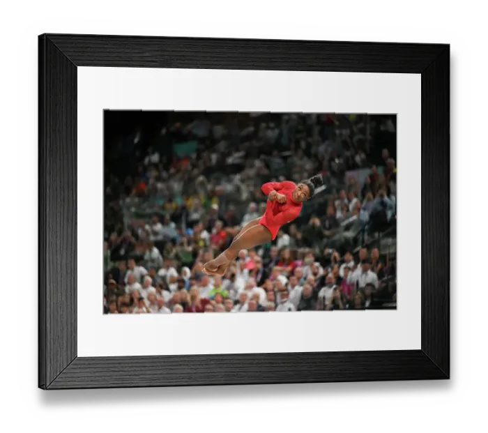 Framed Print : Simon Biles wins gold in the vault final. Paris 2024 Olympics Framed Print : Simon Biles wins gold in the vault final. Paris 2024 Olympics