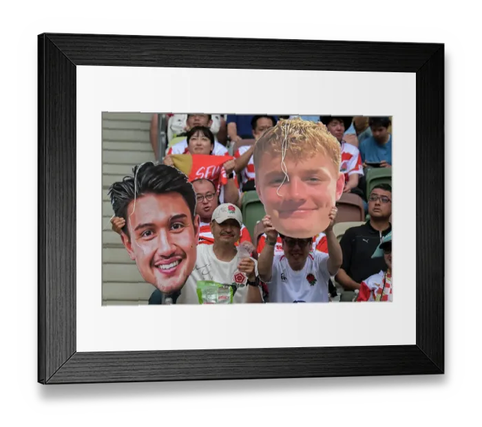 Framed Print : Fans with cut out masks 2024 England Rugby Summer Tour Framed Print : Fans with cut out masks 2024 England Rugby Summer Tour