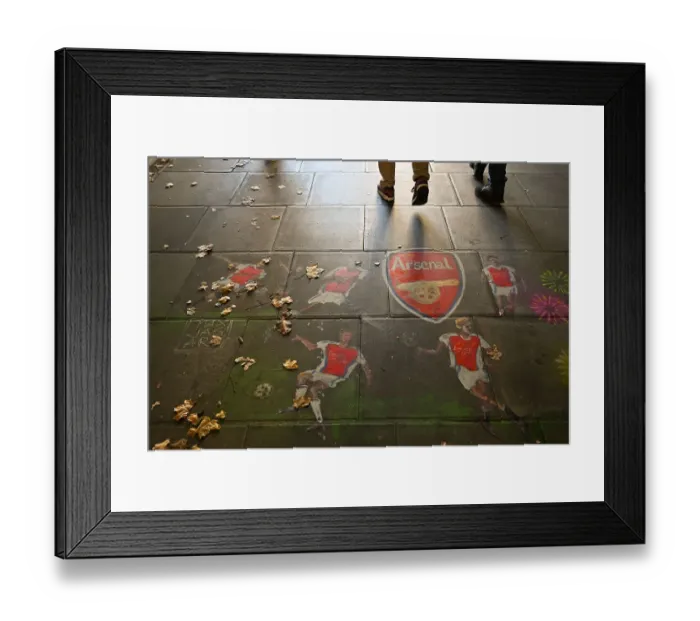Framed Print : Emirates Stadium, painting on the floor on the way to the ground Framed Print : Emirates Stadium, painting on the floor on the way to the ground