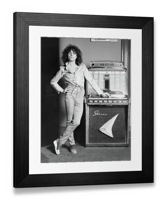 Framed Print : Marc Bolan with his juke box 1977 Framed Print : Marc Bolan with his juke box 1977