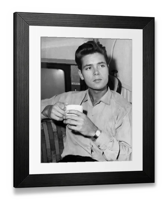 Framed Print : Cliff Richard with a cup of tea 1963 Framed Print : Cliff Richard with a cup of tea 1963