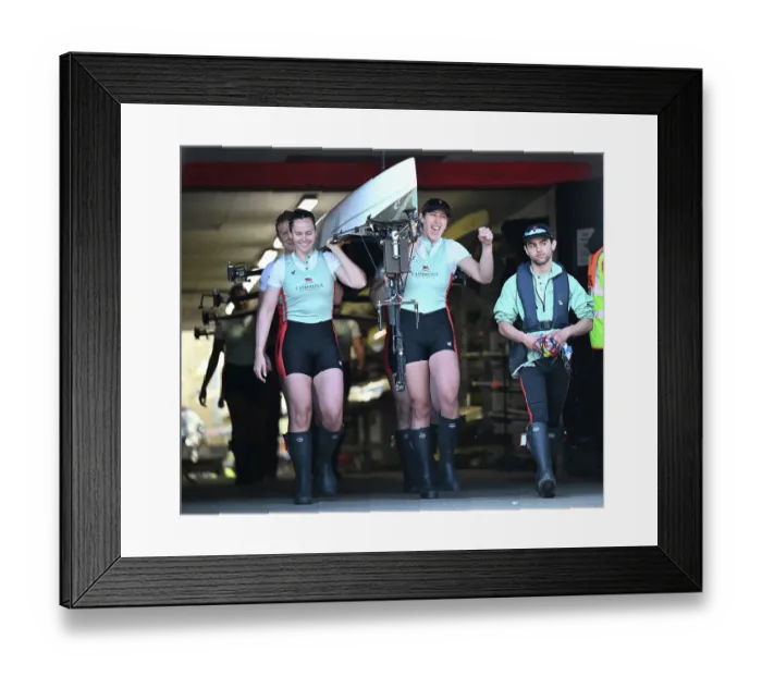 Framed Print : Oxford women's team come out of their boathouse before the race Framed Print : Oxford women's team come out of their boathouse before the race