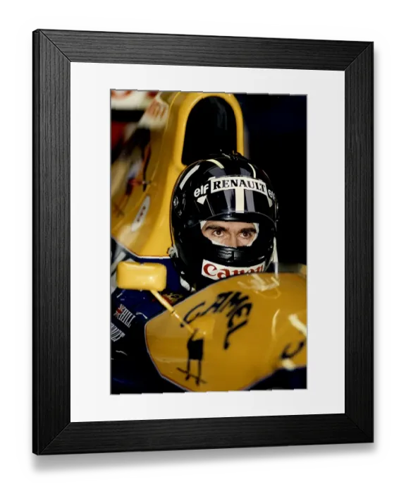 Framed Print : Racing driver, Damon Hill, sitting his Formula 1 car at Silverstone 1993 Framed Print : Racing driver, Damon Hill, sitting his Formula 1 car at Silverstone 1993