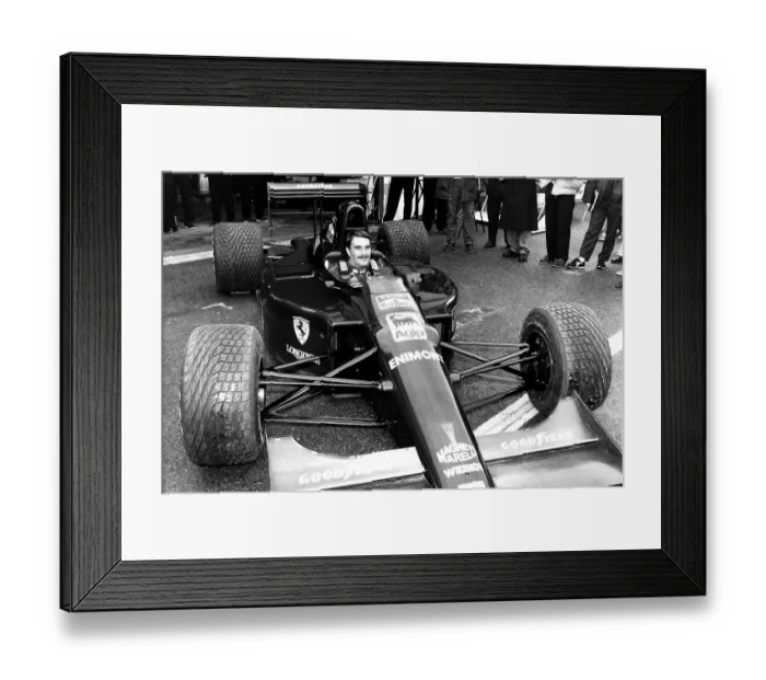 Framed Print : Nigel Mansell pictured in his Ferrari racing car