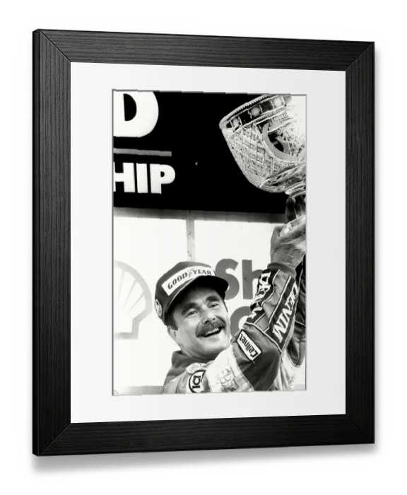 Framed Print : Nigel Mansell holds the trophy after winning the British Grand Prix at Silverstone Framed Print : Nigel Mansell holds the trophy after winning the British Grand Prix at Silverstone