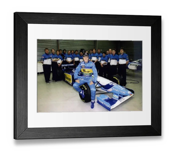 Framed Print : Michael Schumacher, racing driver.in 1995 with his Benetton team Framed Print : Michael Schumacher, racing driver.in 1995 with his Benetton team