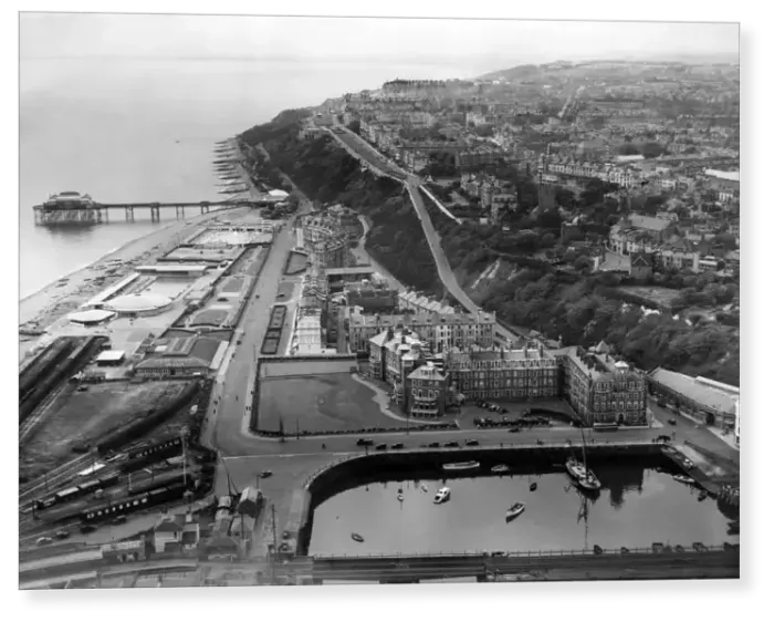 Print : Aerial View of Folkestone seafront showing the Pavilion Hotel 1938