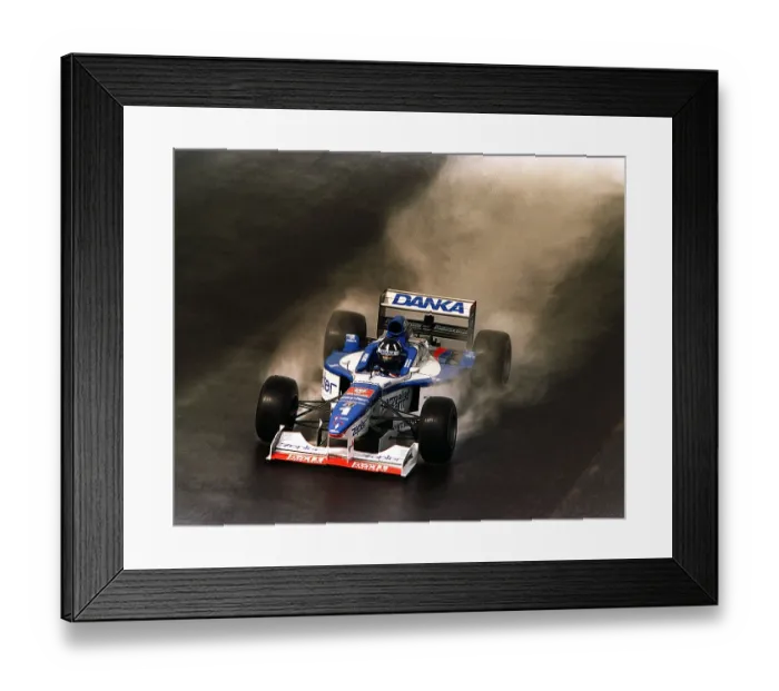 Framed Print : Damon Hill during a rainy practice session at Silverstone 1997 Framed Print : Damon Hill during a rainy practice session at Silverstone 1997